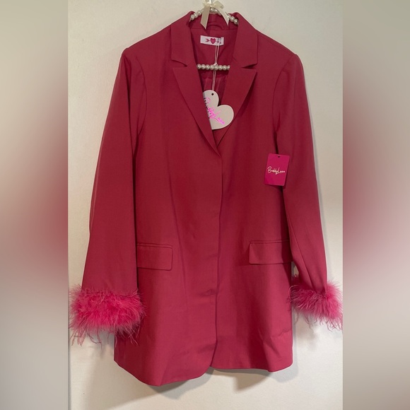 Buddy Love Jackets & Blazers - Buddy Love Pink Feather Cuff Suit Jacket